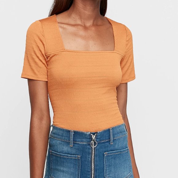 Express Tops - Express Orange Textured Square Neck Top | Sz S
